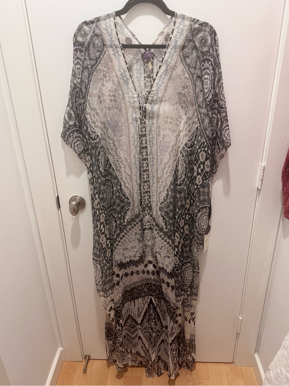 NWT Hale Bob Black & White Printed Sheer Swim Coverup Kaftan